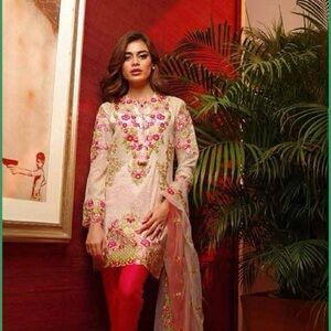 Embroidered Floral Sequin kurta - Ivory with Pink & Gold
